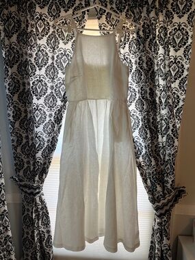 Lands' End White Sleeveless Linen Midi Dress